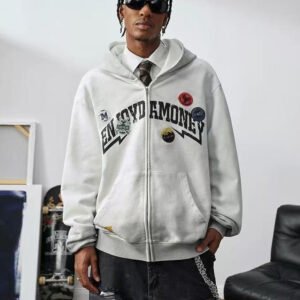MEDM Hunting Theme Distressed Washed Zipper Hoodie