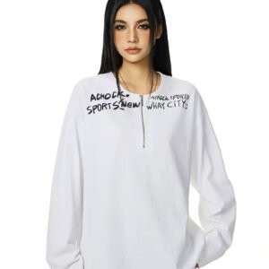 ACHOCK Henley Collar Monogram Half-zip Long-sleeved T-shirt