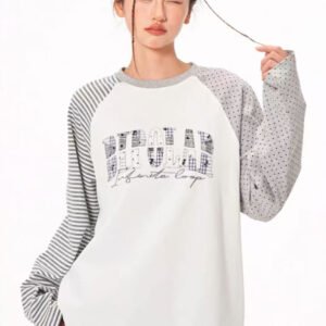 BIPOLAR  Polka Dot Striped Raglan Long-sleeves T-shirts