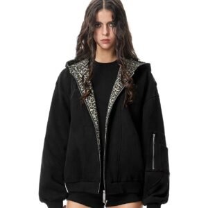 FDR Leopard Print Suede Hooded Jacket